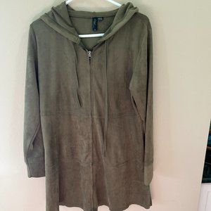 Ethyl Olive Green Hooded Sueded Zip Up Tunic- Essential Size M